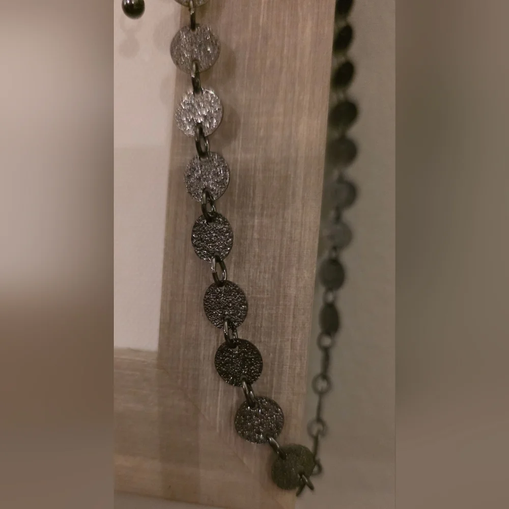 Boho Hammered Disc Coin Choker Necklace Dark Metallic Shimmer Collar